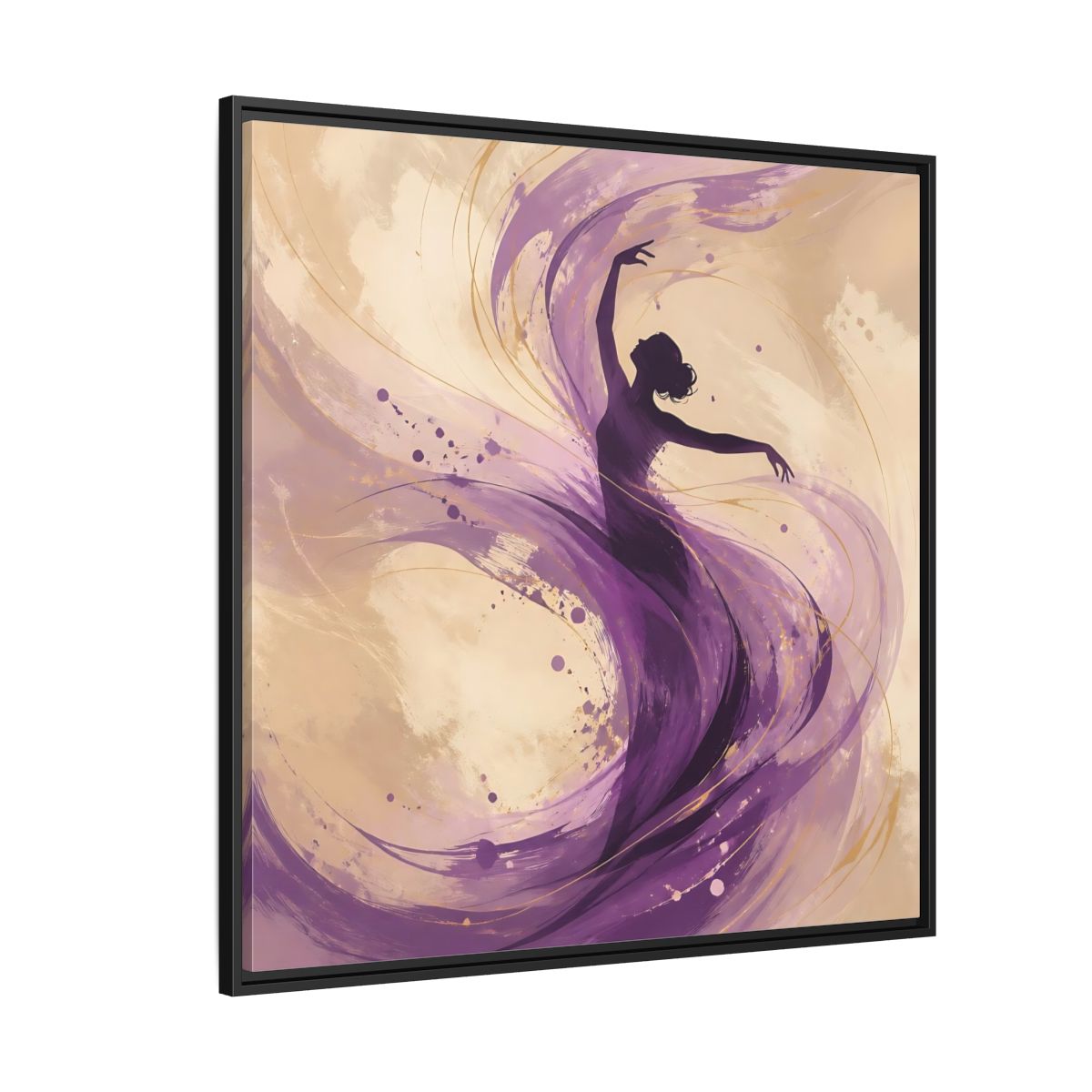Side Mockup 6. Abstract Dancer Purple And Gold shown as stretched canvas wall art