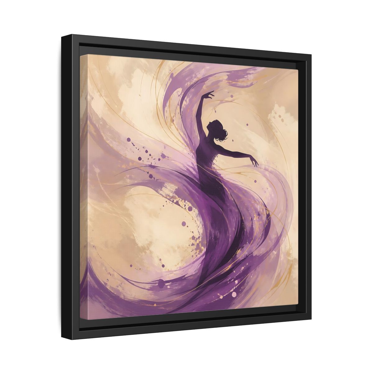 Side Mockup 32. Abstract Dancer Purple And Gold shown as stretched canvas wall art