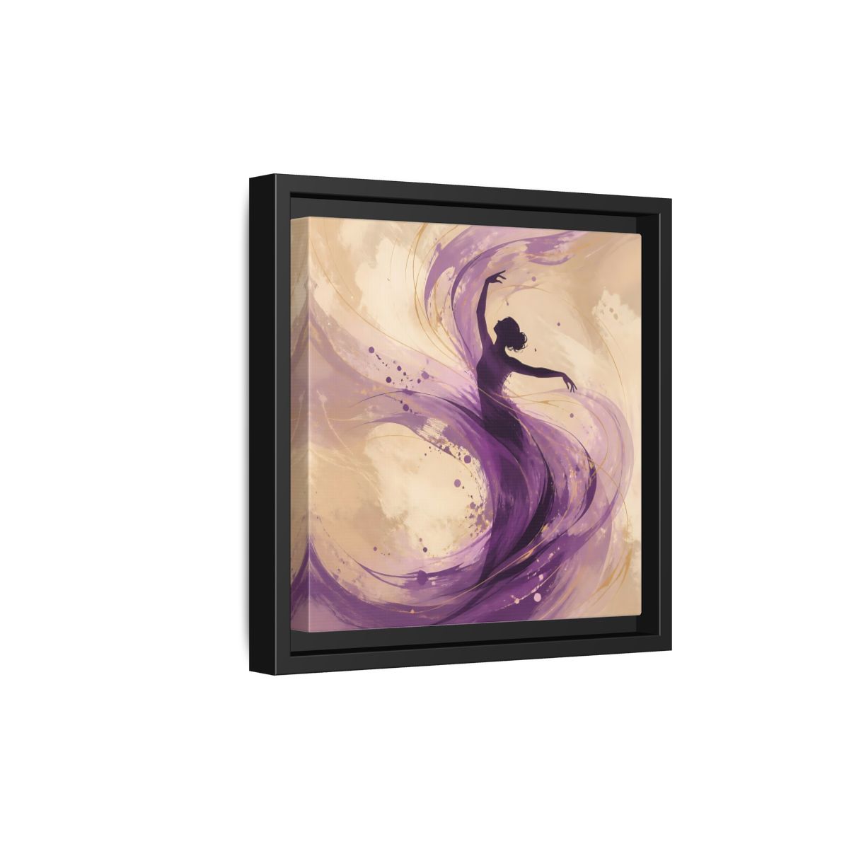 Side Mockup 21. Abstract Dancer Purple And Gold shown as stretched canvas wall art