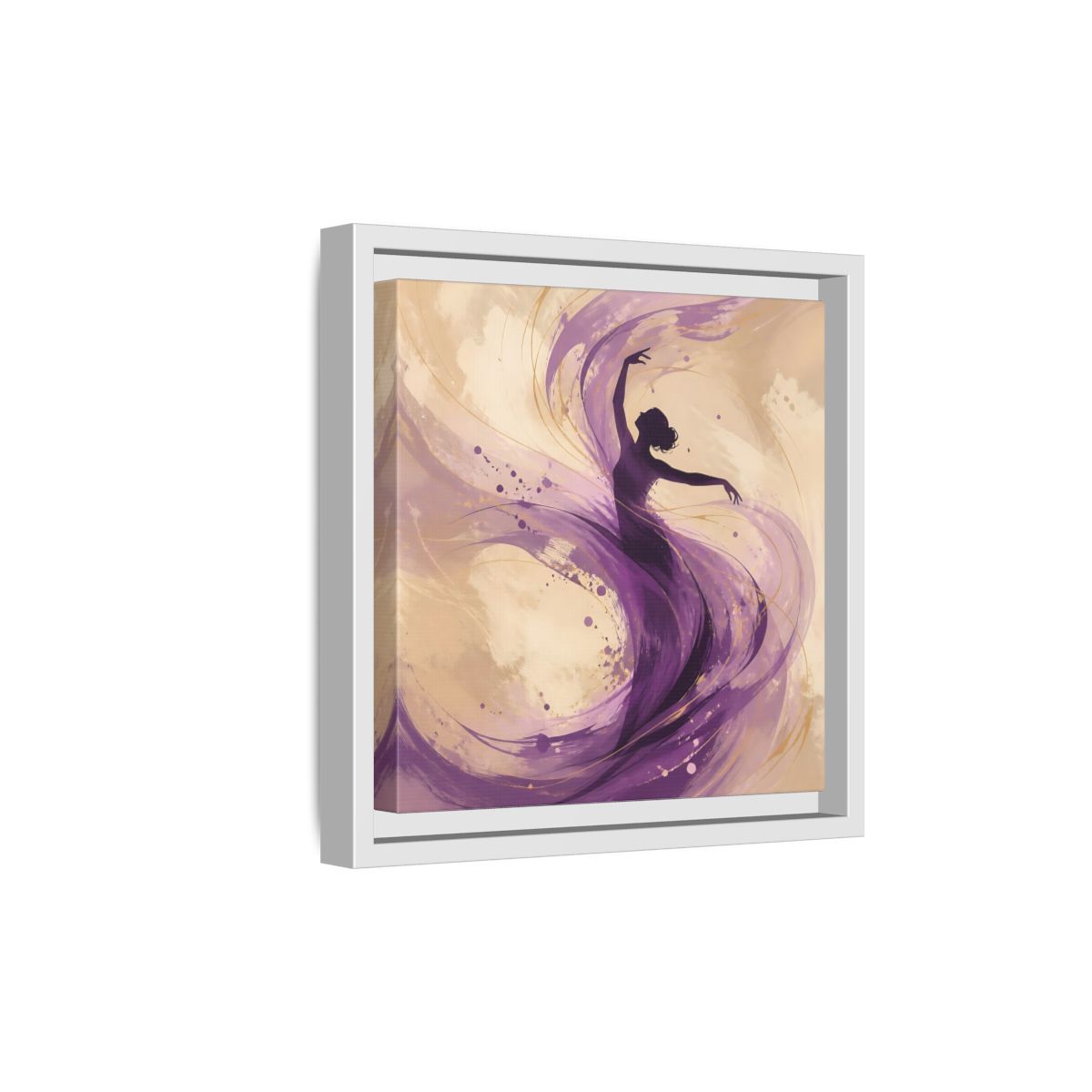 Side Mockup 19. Abstract Dancer Purple And Gold shown as stretched canvas wall art