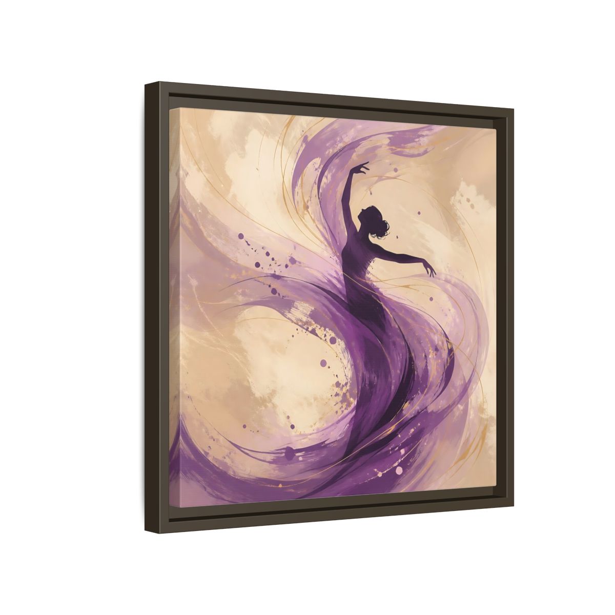 Side Mockup 14. Abstract Dancer Purple And Gold shown as stretched canvas wall art