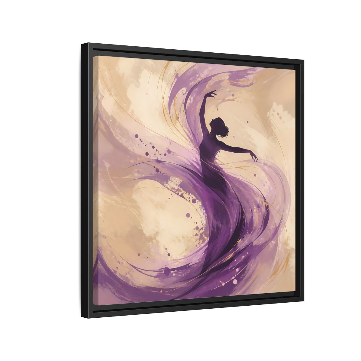 Side Mockup 12. Abstract Dancer Purple And Gold shown as stretched canvas wall art