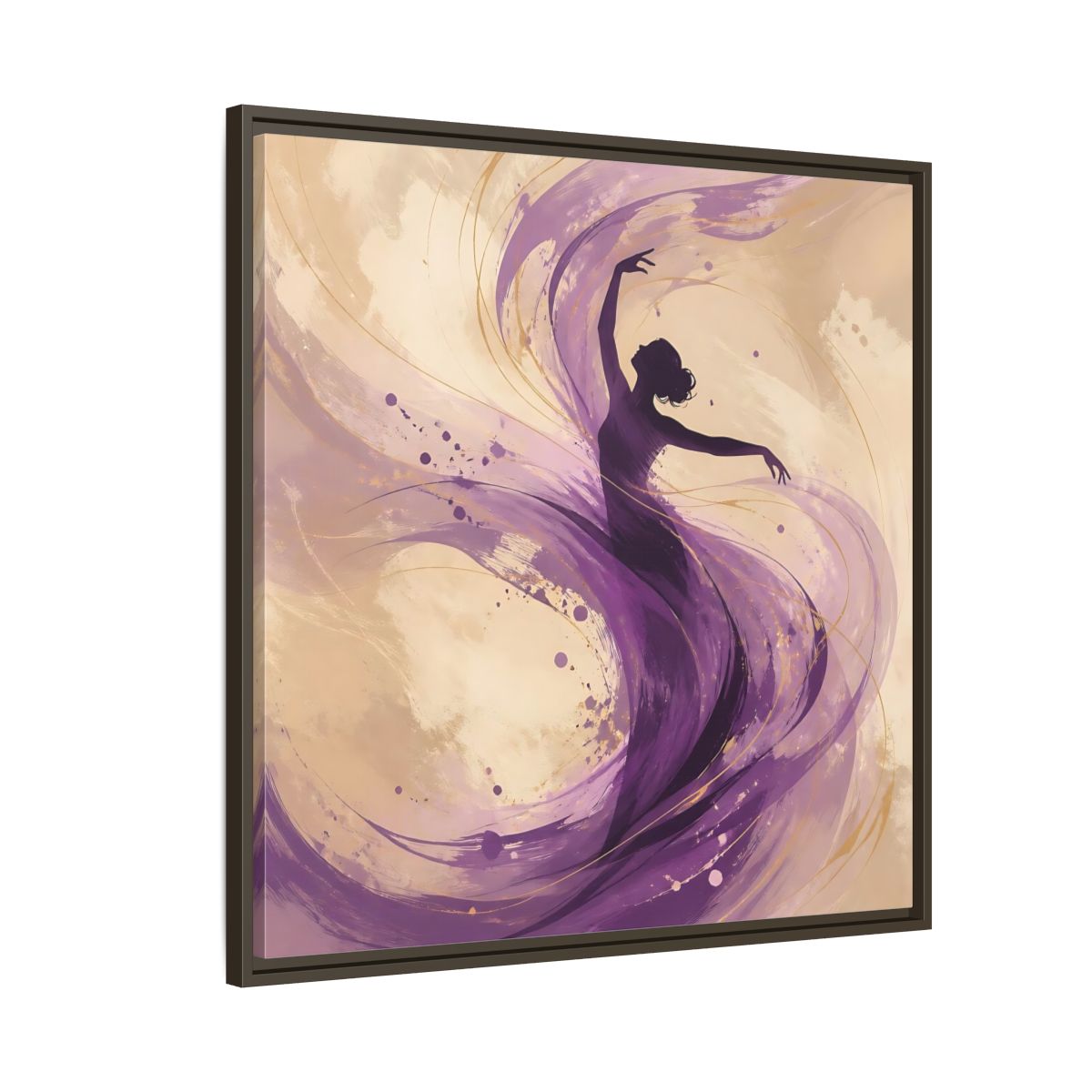 Side Mockup 8. Abstract Dancer Purple And Gold shown as stretched canvas wall art