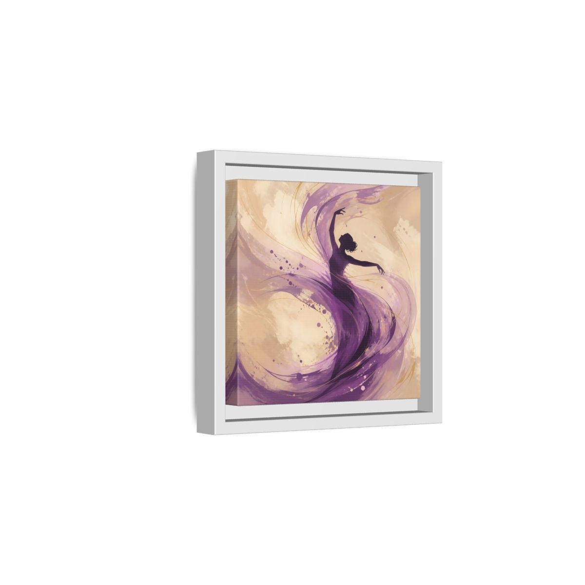 Side Mockup 1. Abstract Dancer Purple And Gold shown as stretched canvas wall art