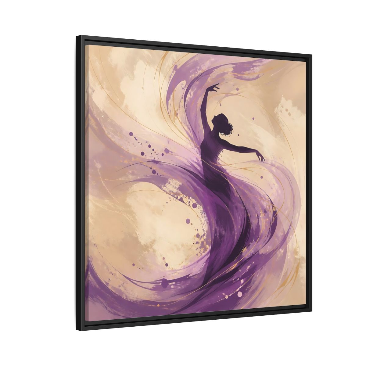 Side Mockup 9. Abstract Dancer Purple And Gold shown as stretched canvas wall art