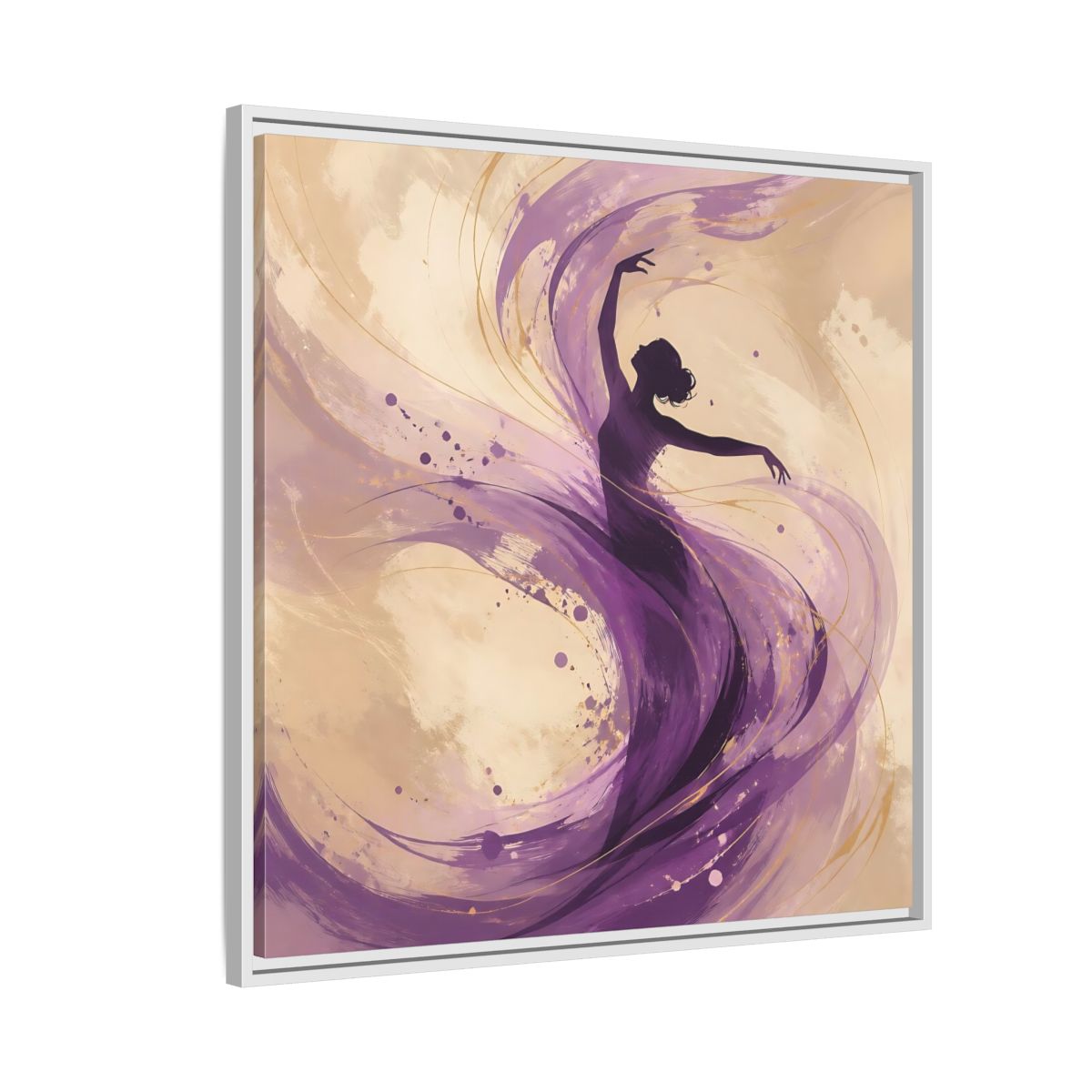 Side Mockup 7. Abstract Dancer Purple And Gold shown as stretched canvas wall art