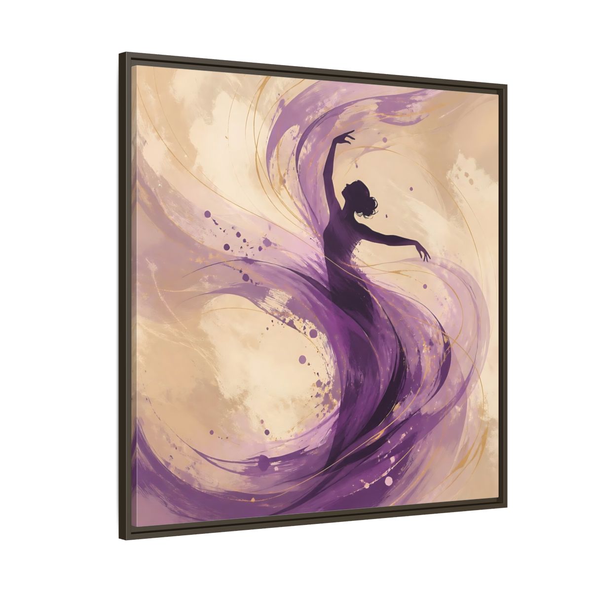 Side Mockup 5. Abstract Dancer Purple And Gold shown as stretched canvas wall art