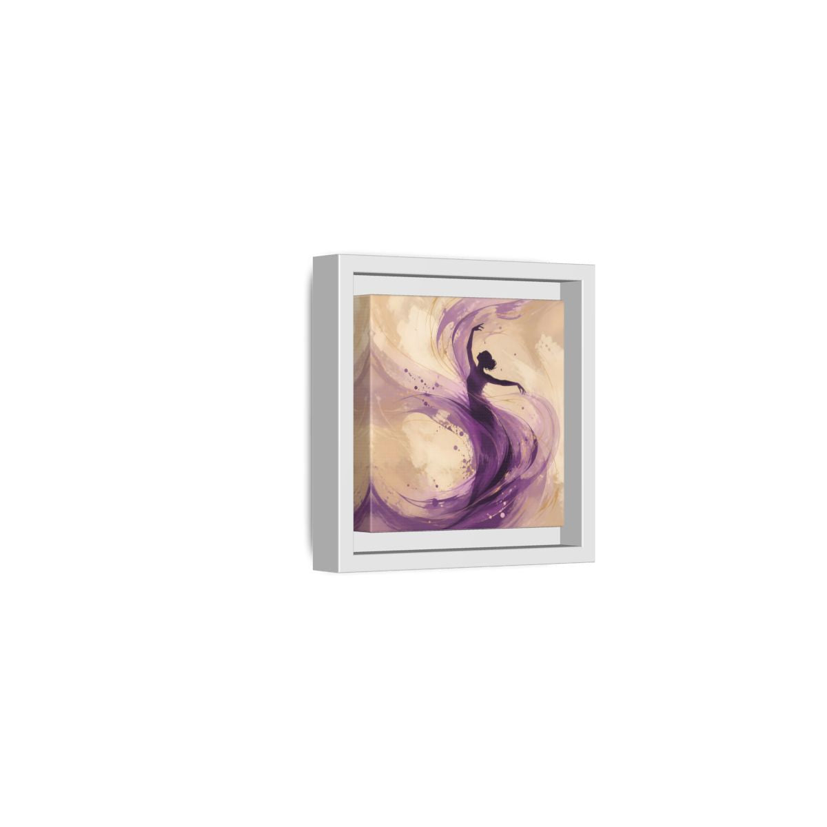 Side Mockup 22. Abstract Dancer Purple And Gold shown as stretched canvas wall art