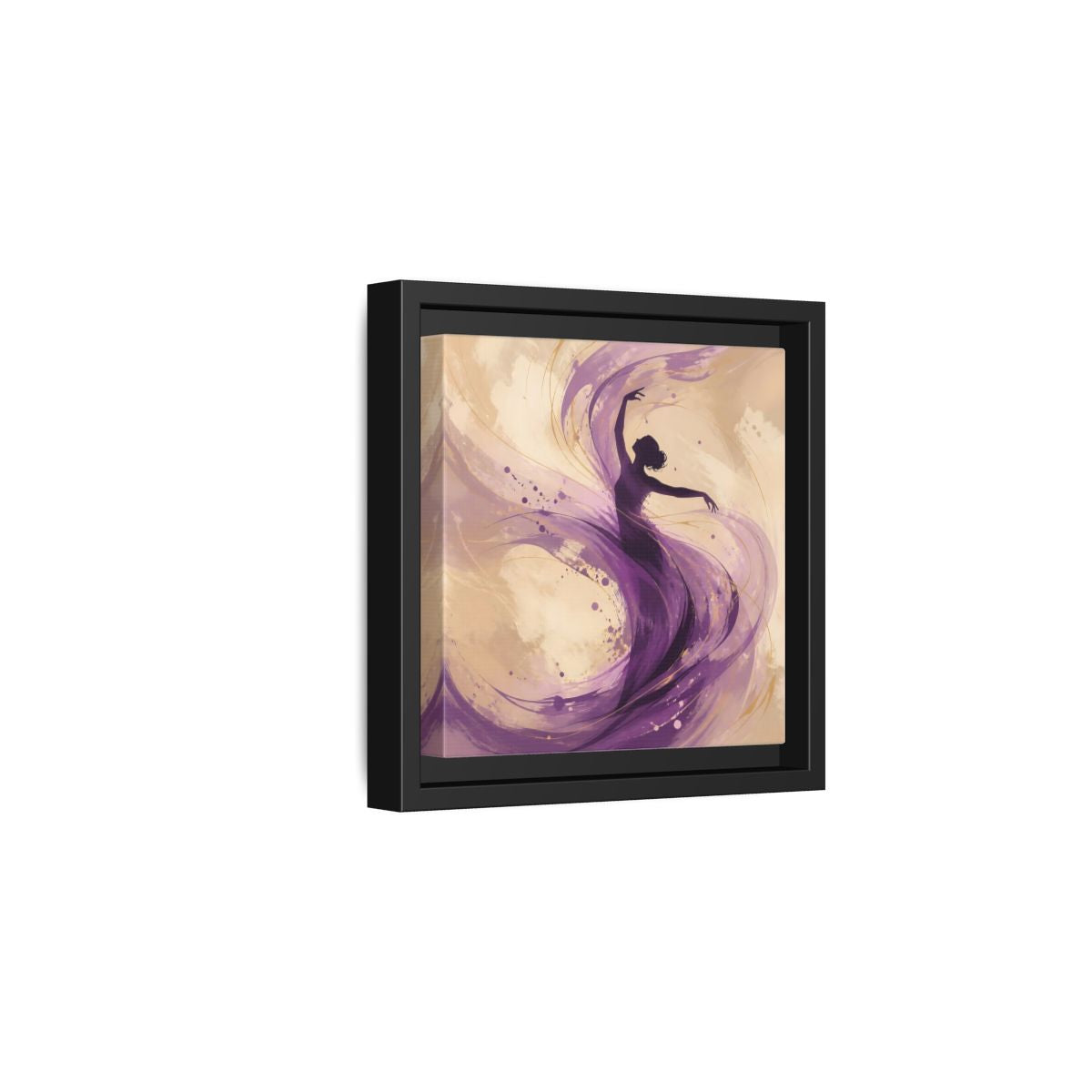 Side Mockup 3. Abstract Dancer Purple And Gold shown as stretched canvas wall art