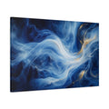 Main Mockup. Abstract Ethereal Swirls Blue Gold Abstract shown as stretched canvas wall art