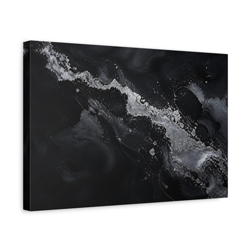 Side Mockup 4. Abstract Abstract Flow Black And Silver shown as stretched canvas wall art