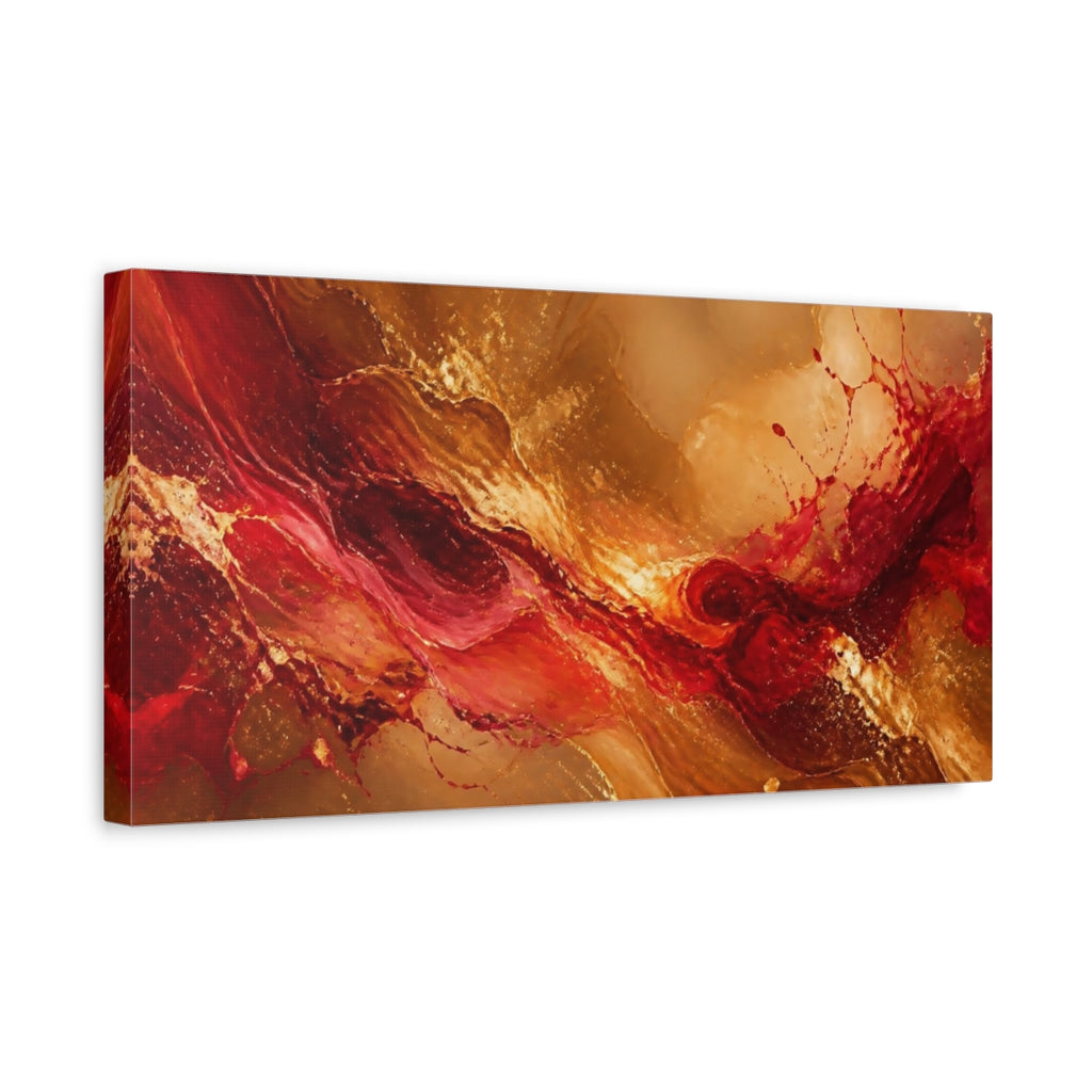 Side Mockup 3. Abstract Abstract Flow Gold Red Abstract shown as stretched canvas wall art