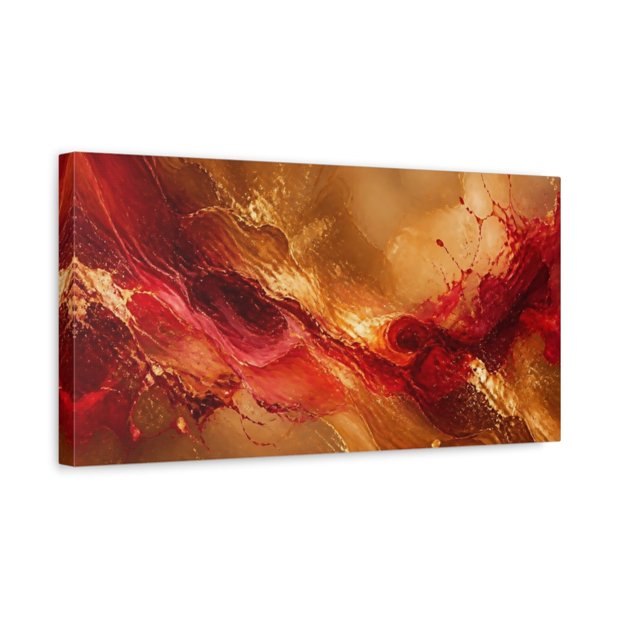 Side Mockup 3. Abstract Abstract Flow Gold Red Abstract shown as stretched canvas wall art