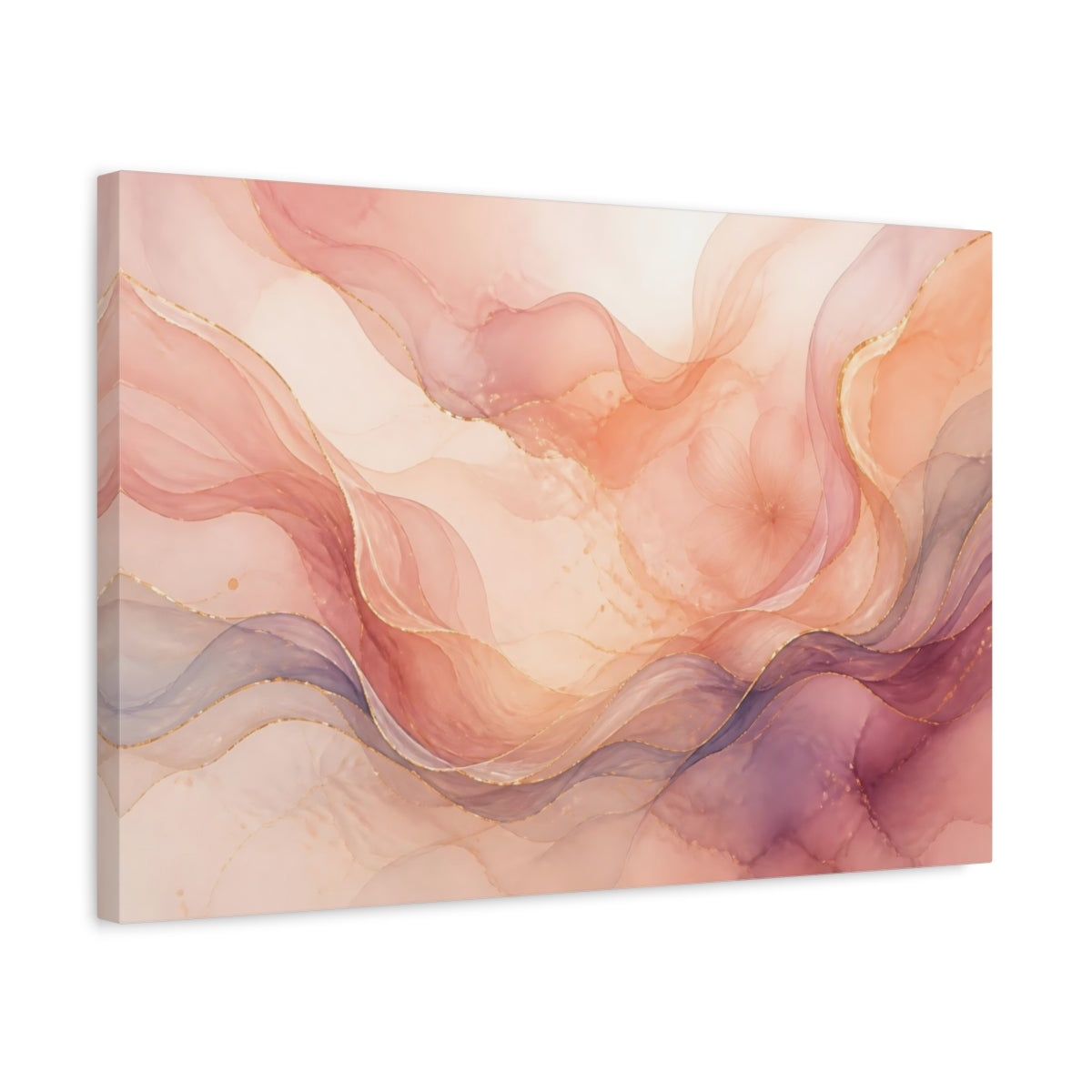 Side Mockup 3. Abstract Abstract Flow Pink Gold Abstract shown as stretched canvas wall art
