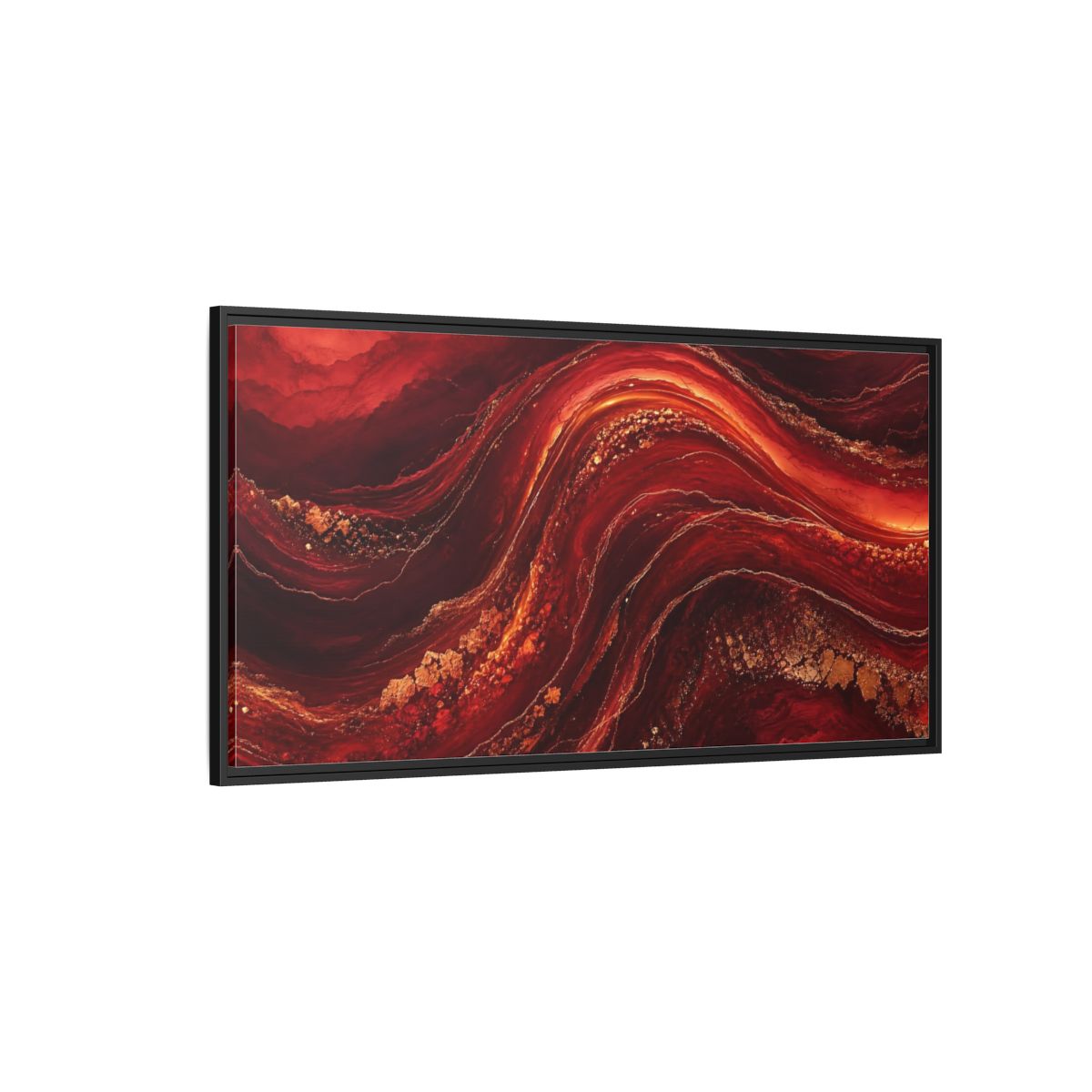 Side Mockup 5. Abstract Abstract Flow Red And Gold shown as stretched canvas wall art