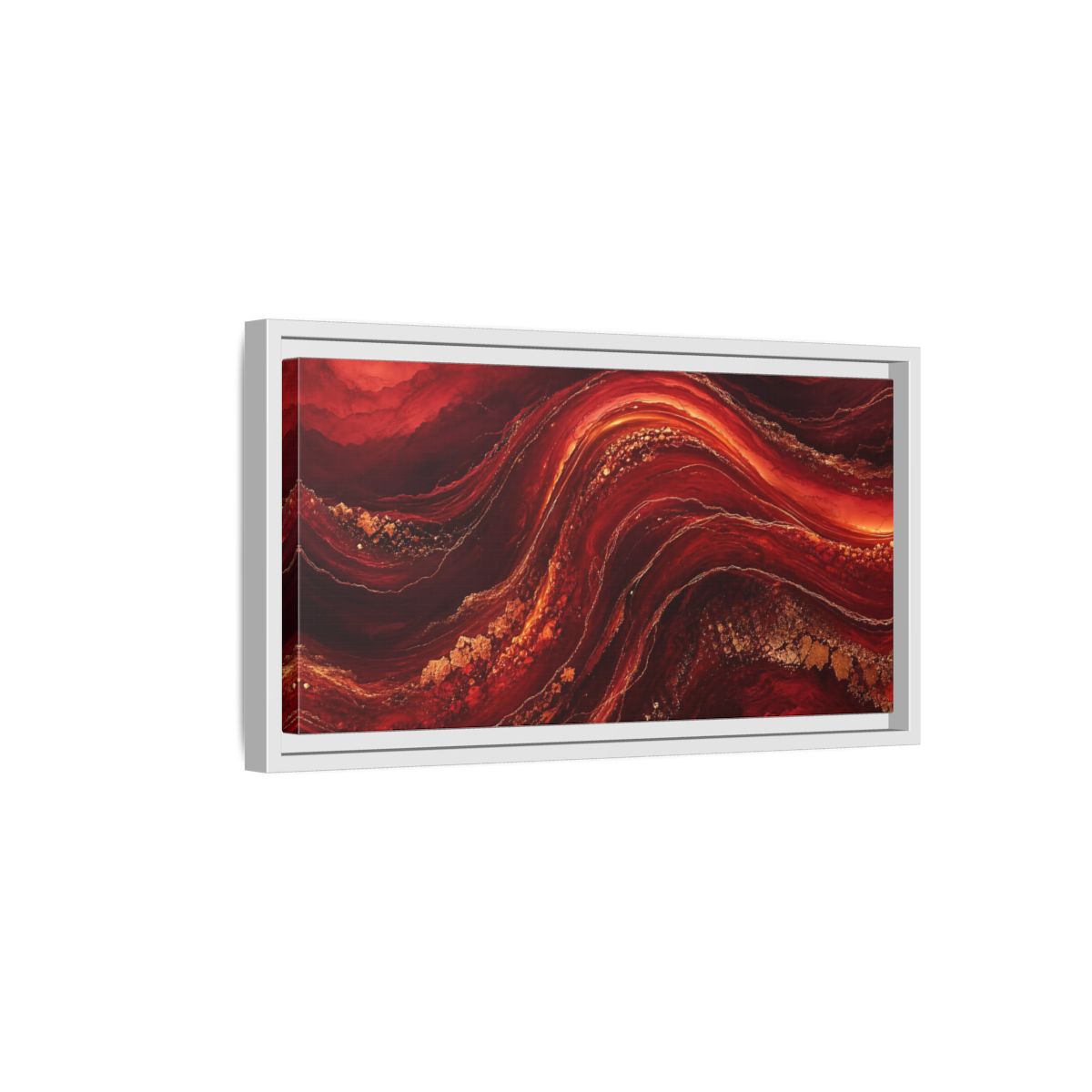 Side Mockup 6. Abstract Abstract Flow Red And Gold shown as stretched canvas wall art