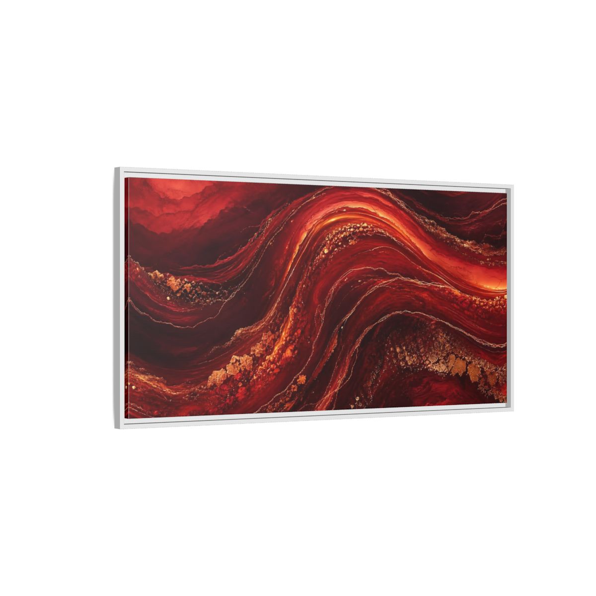 Side Mockup 3. Abstract Abstract Flow Red And Gold shown as stretched canvas wall art