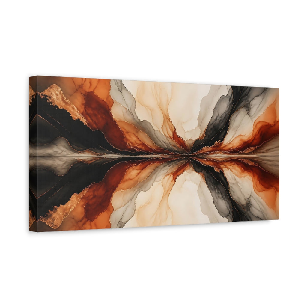 Side Mockup 3. Abstract Fluid Abstraction Black Orange Gold shown as stretched canvas wall art