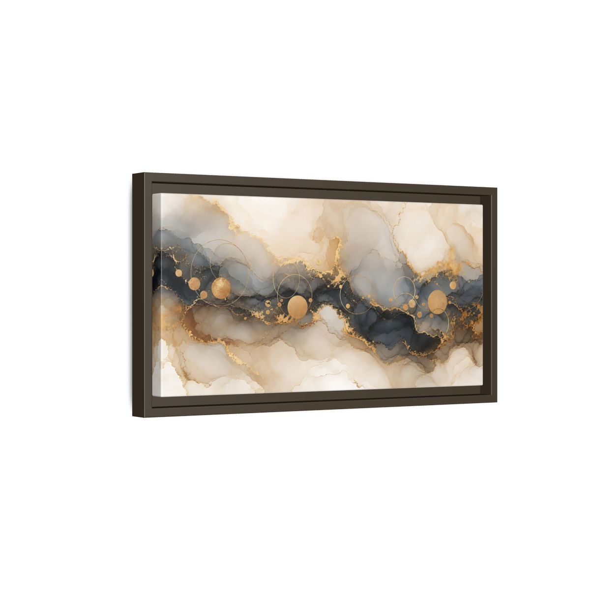 Side Mockup 7. Abstract Fluid Art Gold Grey Abstract shown as stretched canvas wall art