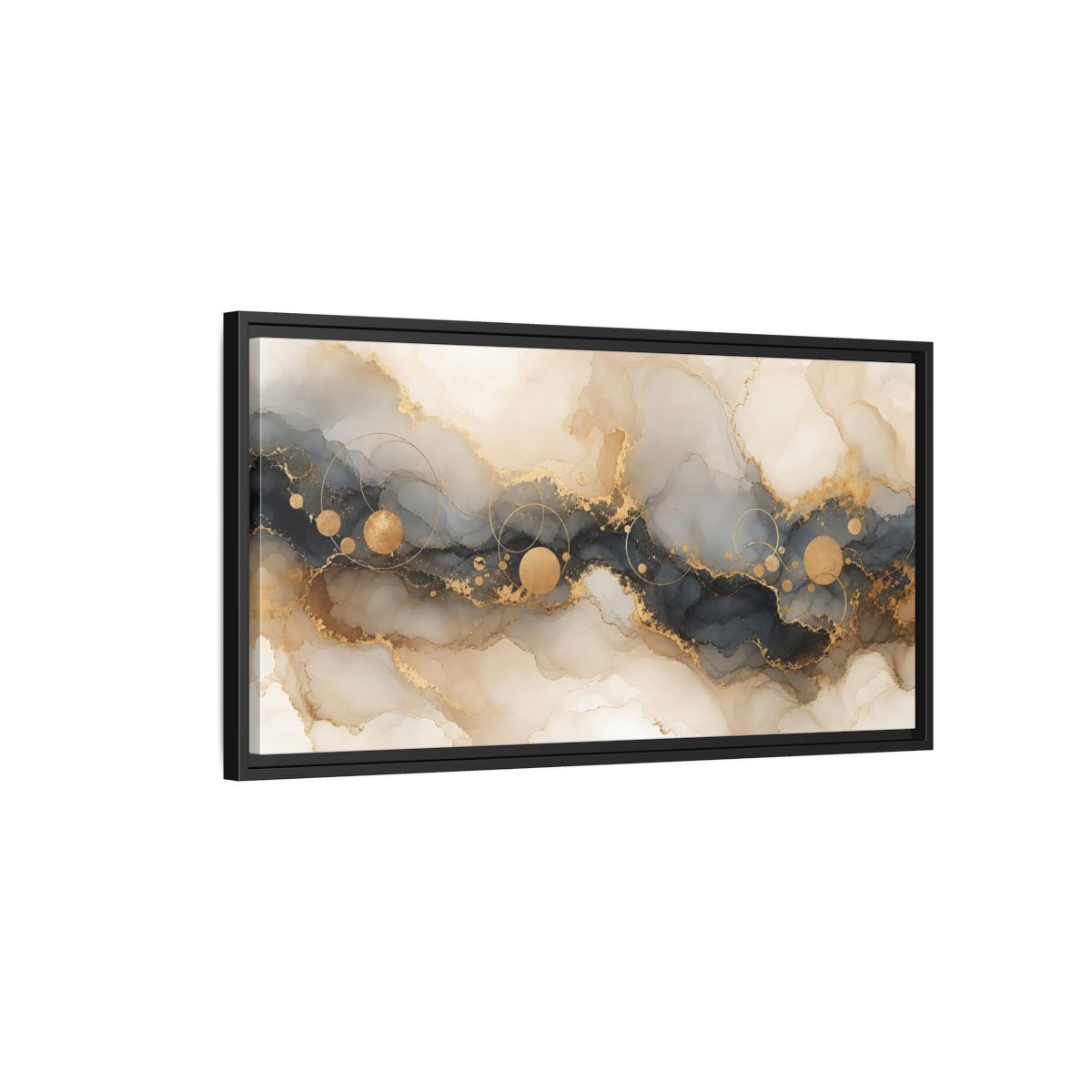 Side Mockup 2. Abstract Fluid Art Gold Grey Abstract shown as stretched canvas wall art