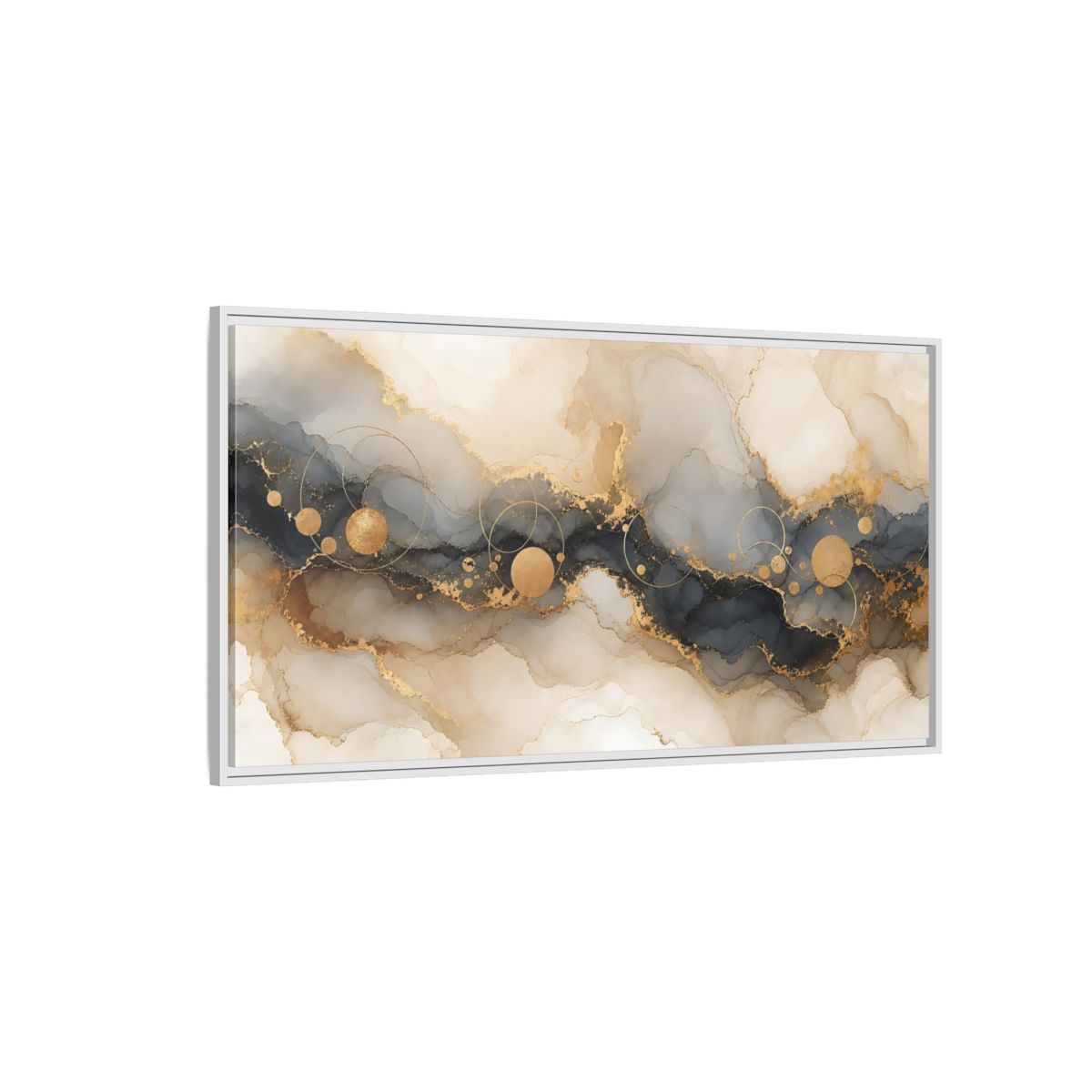 Side Mockup 3. Abstract Fluid Art Gold Grey Abstract shown as stretched canvas wall art