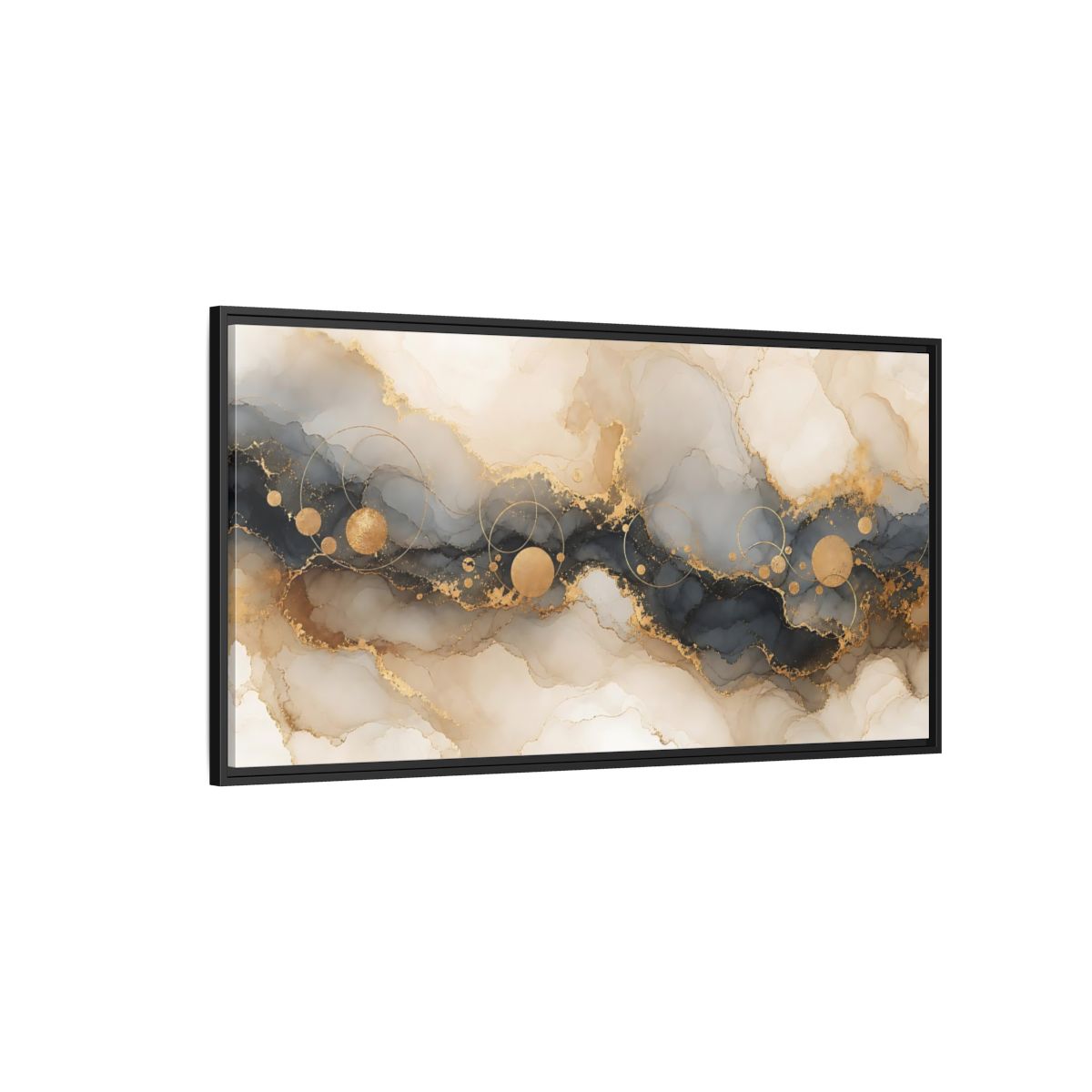Side Mockup 5. Abstract Fluid Art Gold Grey Abstract shown as stretched canvas wall art