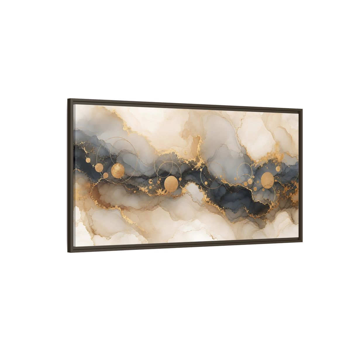 Side Mockup 4. Abstract Fluid Art Gold Grey Abstract shown as stretched canvas wall art