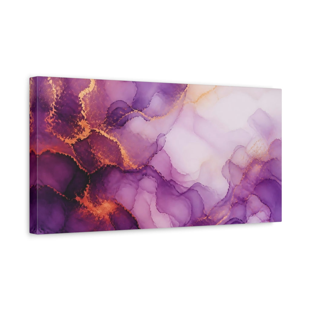 Side Mockup 3. Abstract Fluid Art Purple Gold Abstract shown as stretched canvas wall art