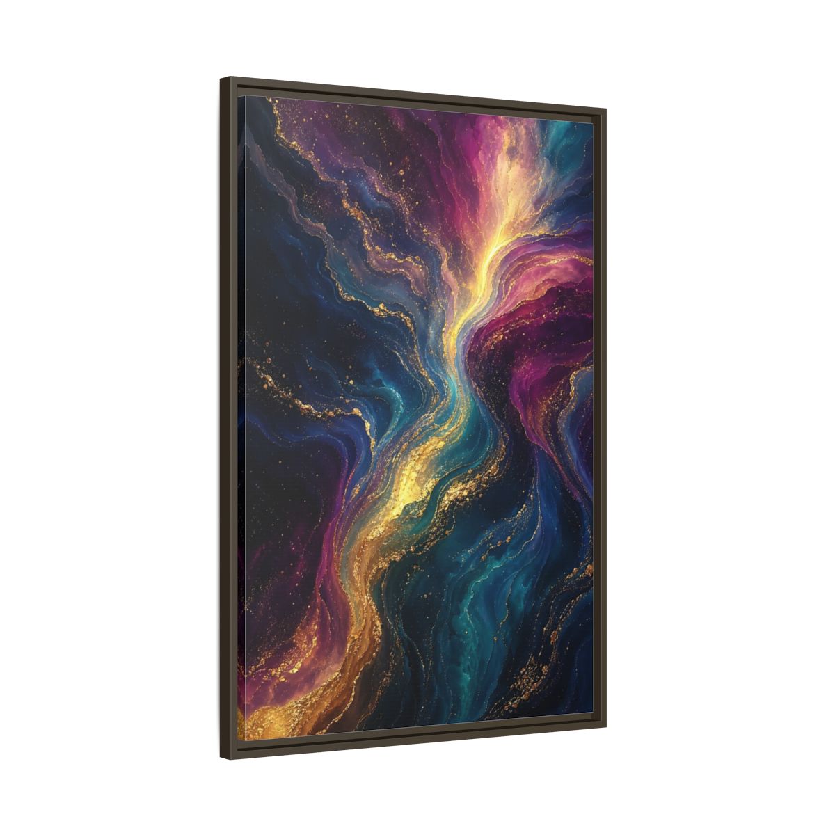 Main Mockup. Abstract Fluid Art Vibrant Gold Abstract shown as stretched canvas wall art