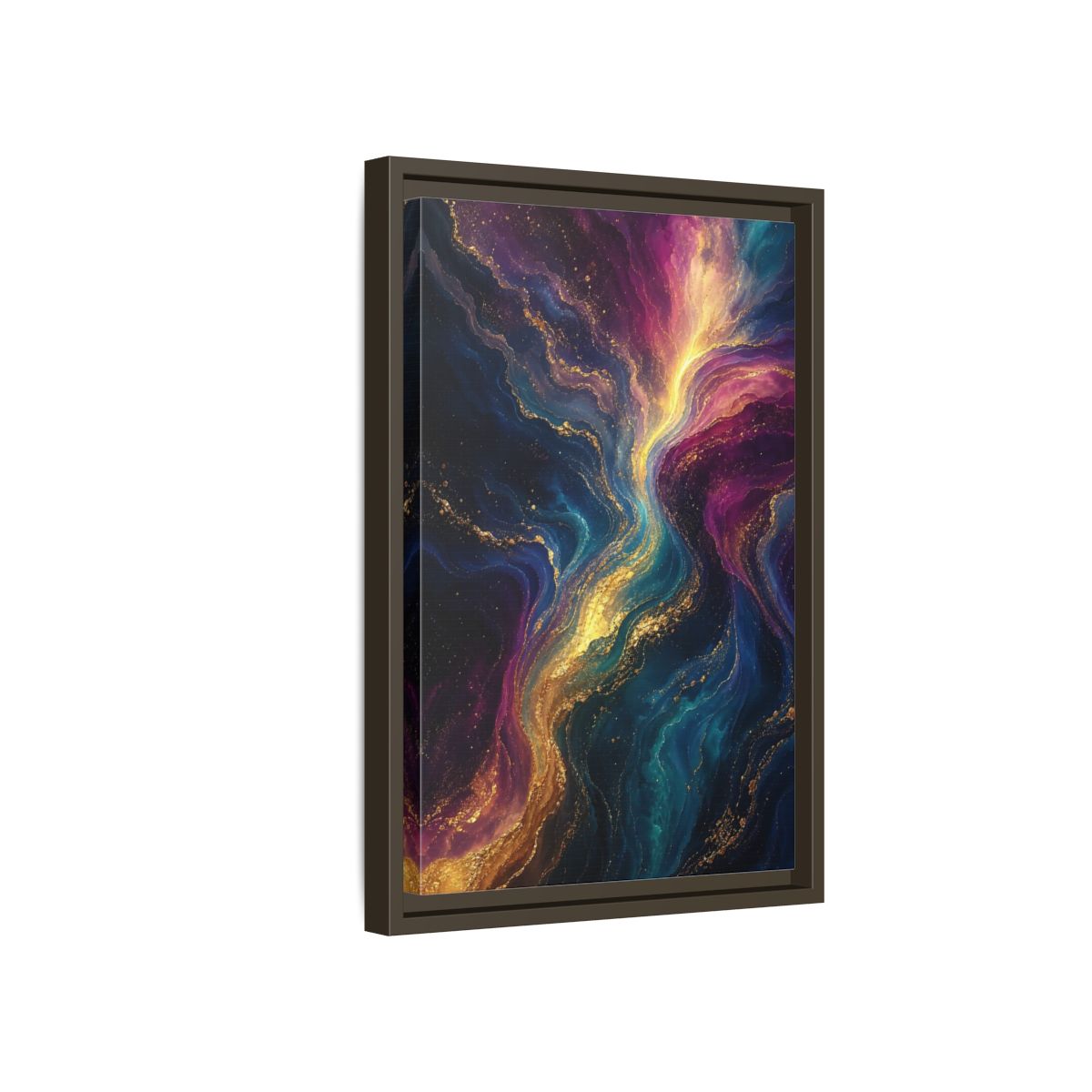 Side Mockup 5. Abstract Fluid Art Vibrant Gold Abstract shown as stretched canvas wall art