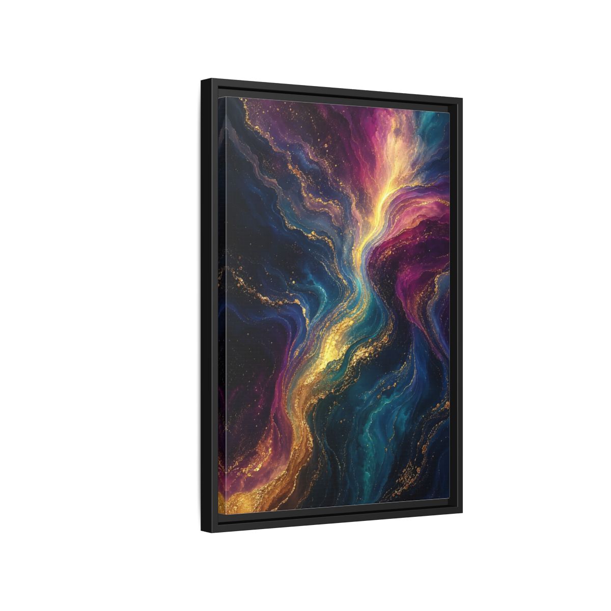 Side Mockup 3. Abstract Fluid Art Vibrant Gold Abstract shown as stretched canvas wall art
