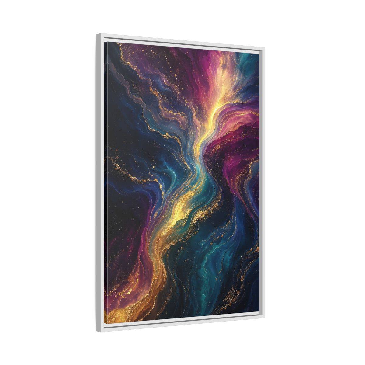 Side Mockup 9. Abstract Fluid Art Vibrant Gold Abstract shown as stretched canvas wall art