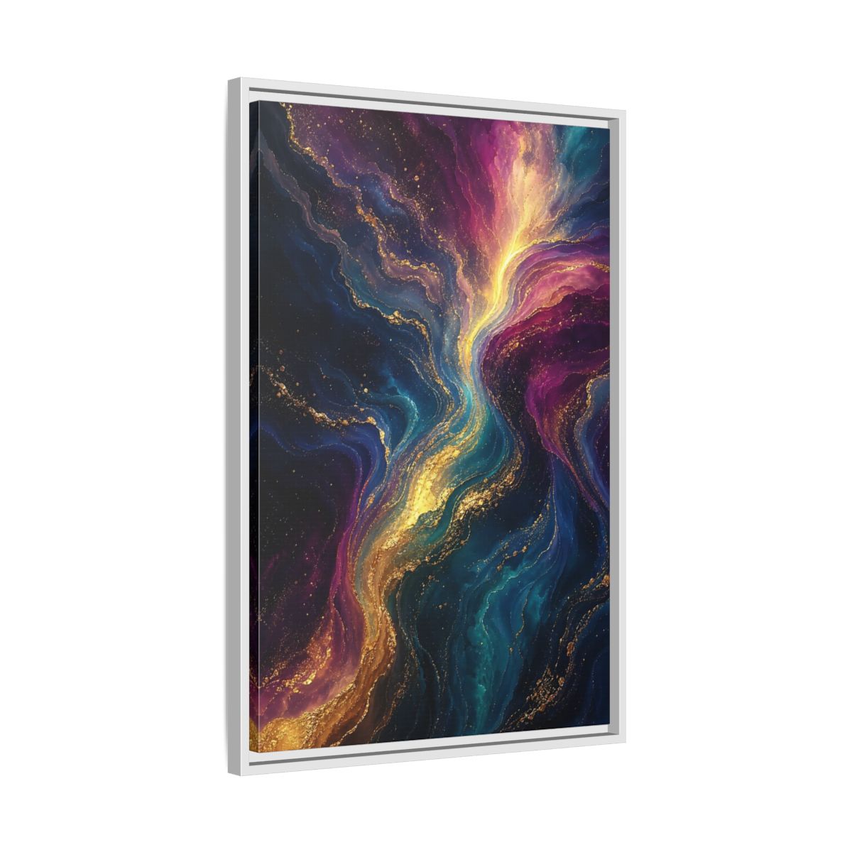 Side Mockup 10. Abstract Fluid Art Vibrant Gold Abstract shown as stretched canvas wall art