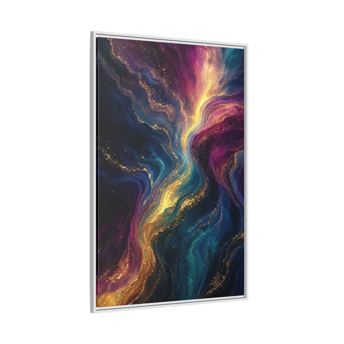 Side Mockup 7. Abstract Fluid Art Vibrant Gold Abstract shown as stretched canvas wall art