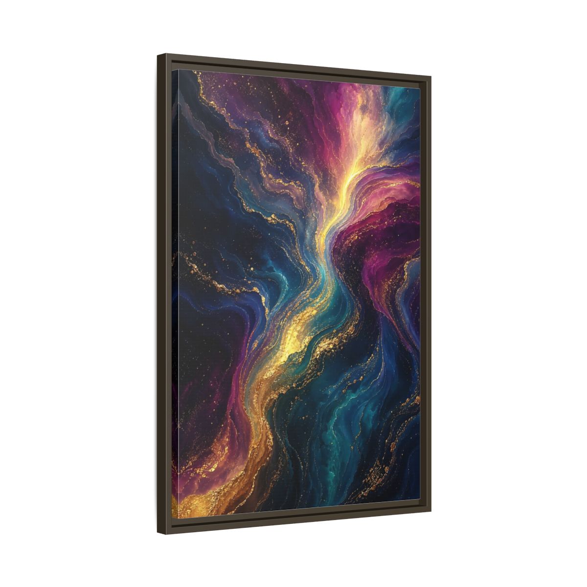 Side Mockup 11. Abstract Fluid Art Vibrant Gold Abstract shown as stretched canvas wall art