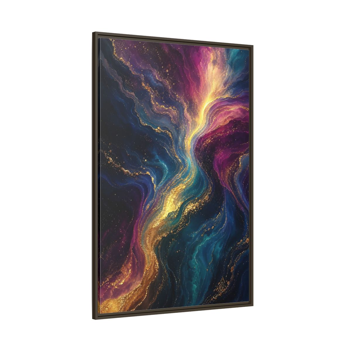 Side Mockup 8. Abstract Fluid Art Vibrant Gold Abstract shown as stretched canvas wall art