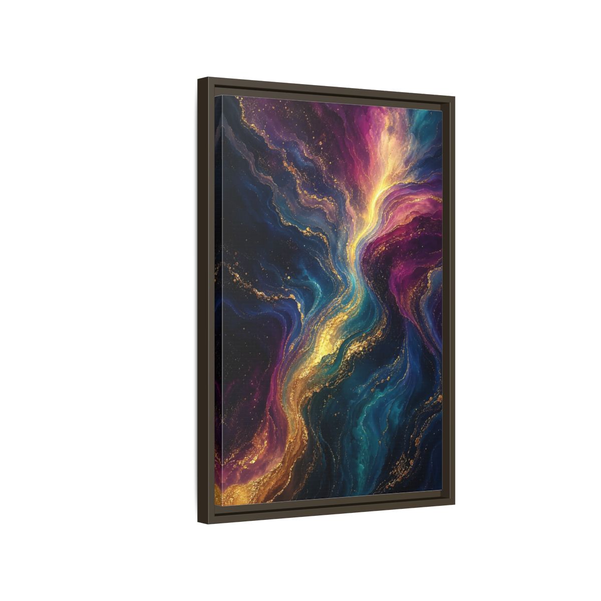 Side Mockup 2. Abstract Fluid Art Vibrant Gold Abstract shown as stretched canvas wall art