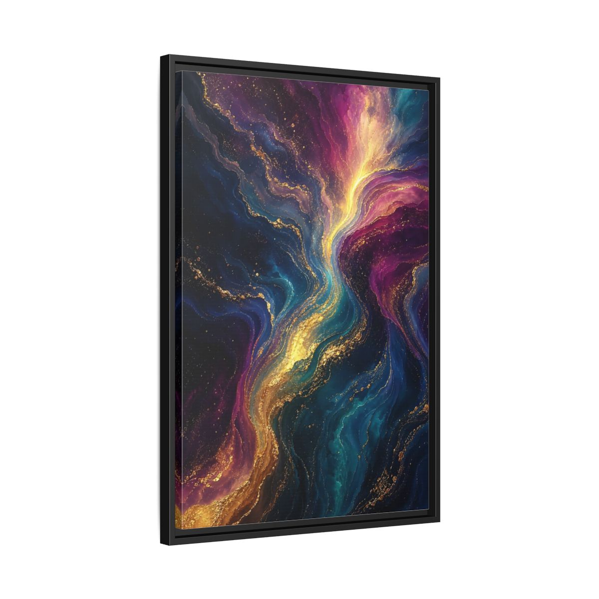 Side Mockup 14. Abstract Fluid Art Vibrant Gold Abstract shown as stretched canvas wall art