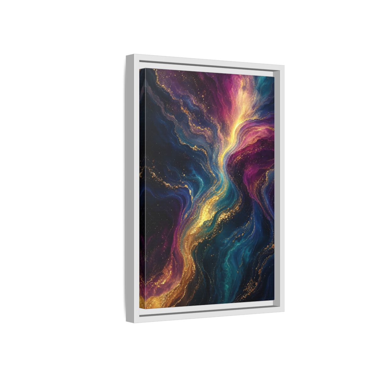 Side Mockup 4. Abstract Fluid Art Vibrant Gold Abstract shown as stretched canvas wall art