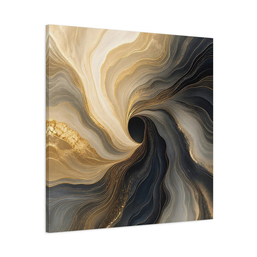 Main Mockup. Abstract Fluid Swirl Gold Black Swirl shown as stretched canvas wall art