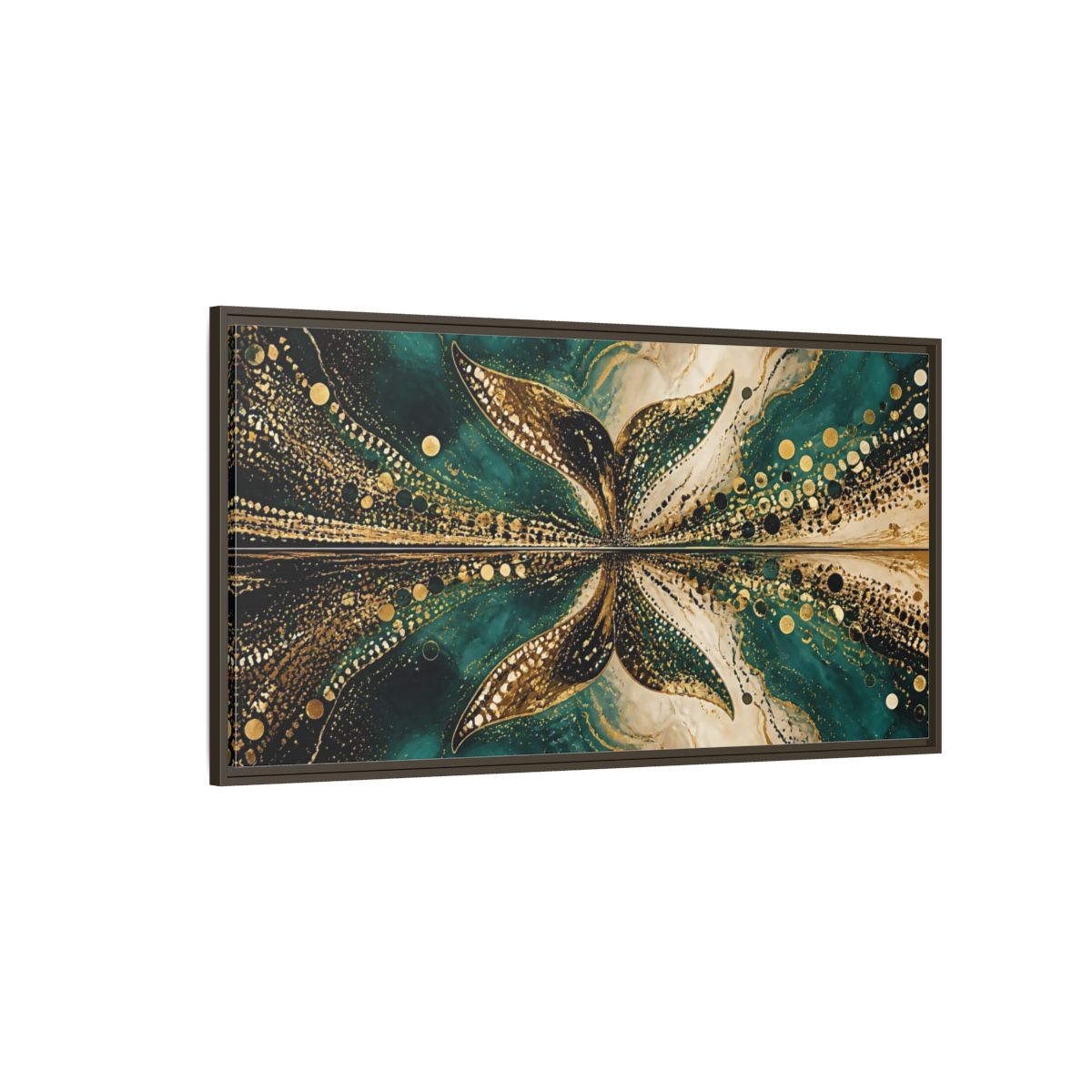 Side Mockup 4. Abstract Abstract Form Teal Gold Abstract shown as stretched canvas wall art