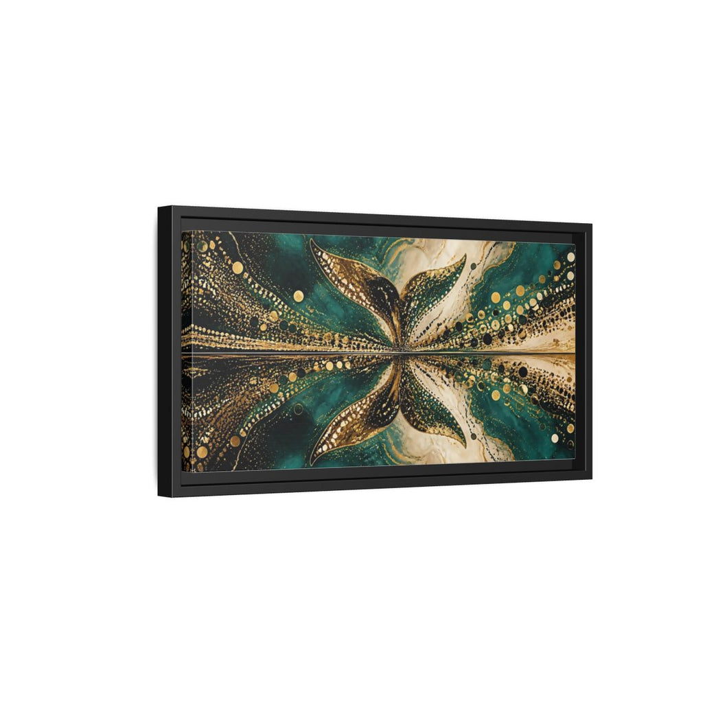 Side Mockup 8. Abstract Abstract Form Teal Gold Abstract shown as stretched canvas wall art
