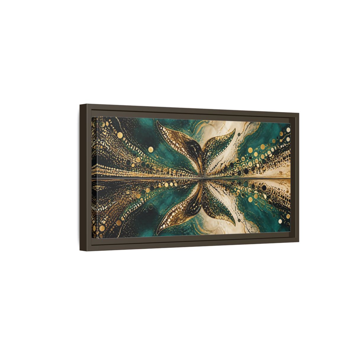 Side Mockup 7. Abstract Abstract Form Teal Gold Abstract shown as stretched canvas wall art