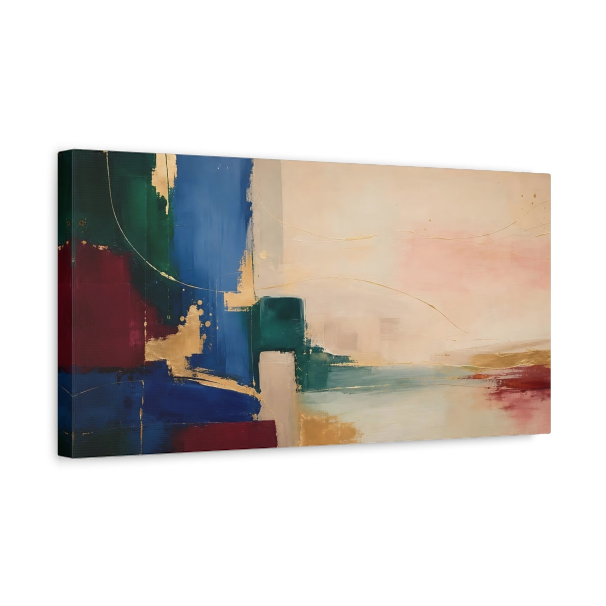 Side Mockup 3. Abstract Abstract Forms Abstract Gold shown as stretched canvas wall art