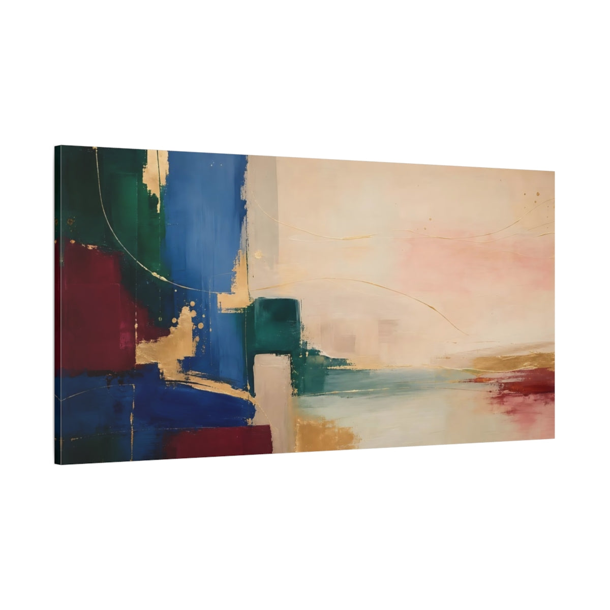 Side Mockup 2. Abstract Abstract Forms Abstract Gold shown as stretched canvas wall art
