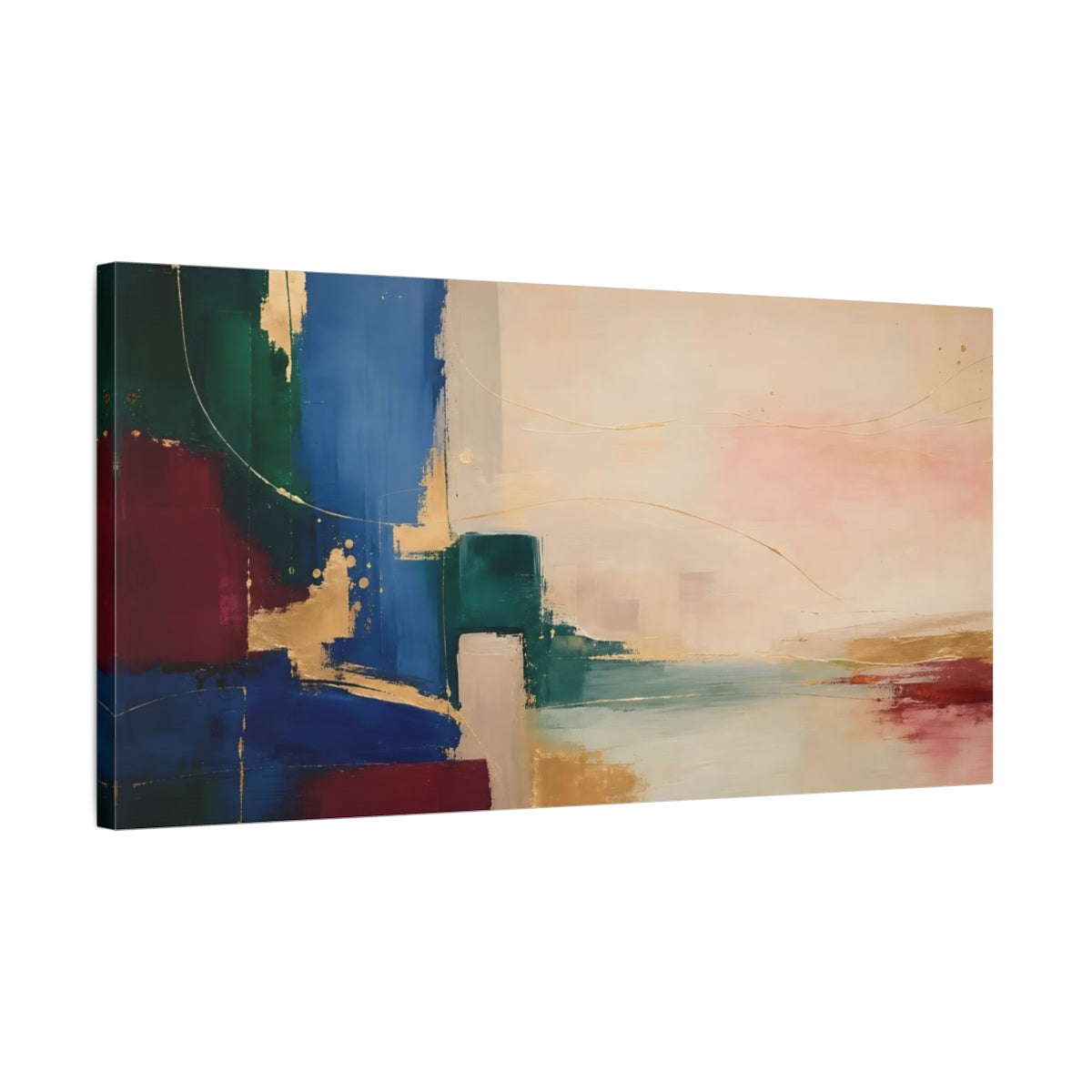 Side Mockup 1. Abstract Abstract Forms Abstract Gold shown as stretched canvas wall art