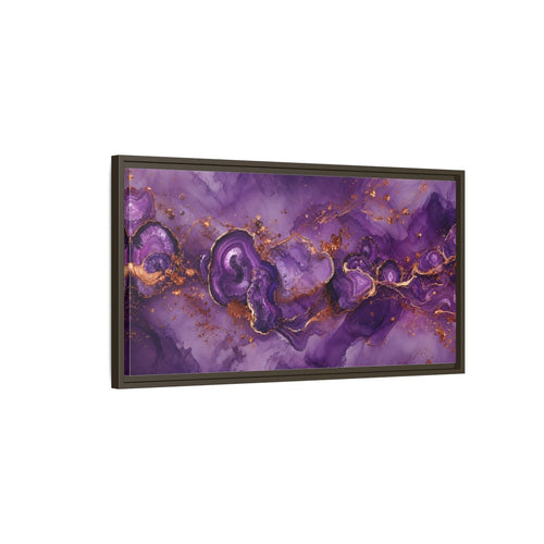 Main Mockup. Abstract Geode Purple And Gold shown as stretched canvas wall art