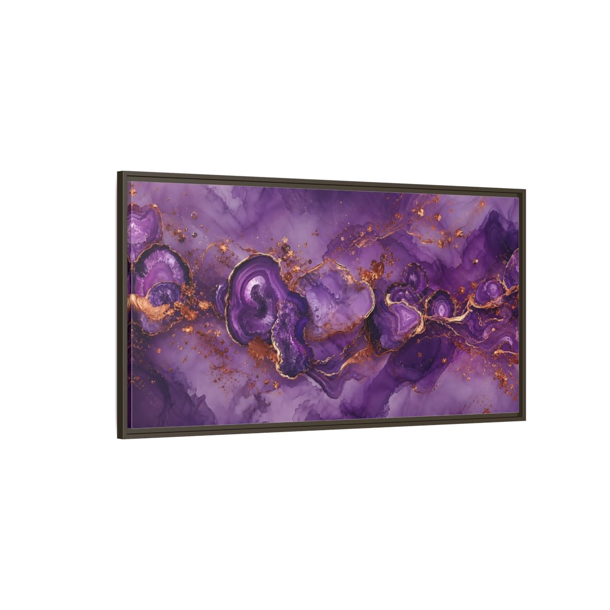 Side Mockup 4. Abstract Geode Purple And Gold shown as stretched canvas wall art