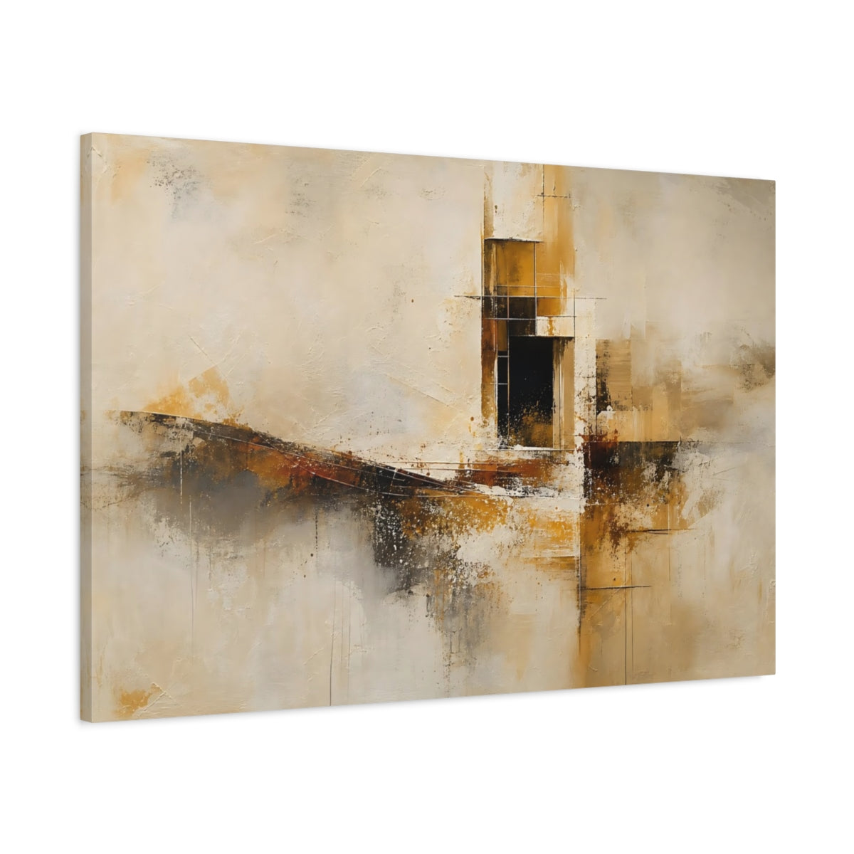 Main Mockup. Abstract Geometric Forms Abstract Gold Black Art shown as stretched canvas wall art