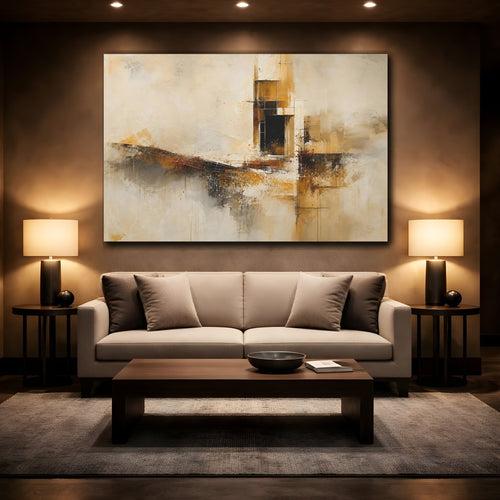 Mockup 2. Abstract Geometric Forms Abstract Gold Black Art shown as stretched canvas wall art